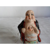 Antigua Figura Porcelana Oriental Buda Sonriente Con Rostro