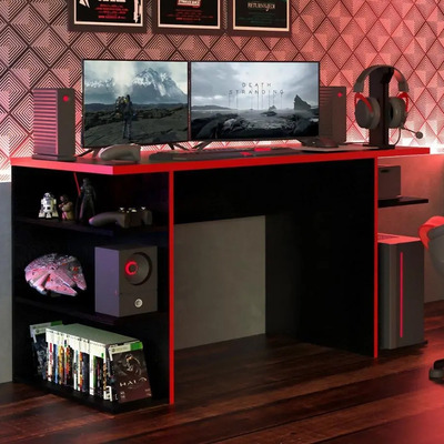 Mesa Gamer Escritorio para Computador Madesa 9409 de 136cm x 75cm x 60cm Color Negro y Rojo | Meses sin interés