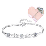 Pulsera Plata 925 Ajustable Estrellas Circón En Oro Blanco