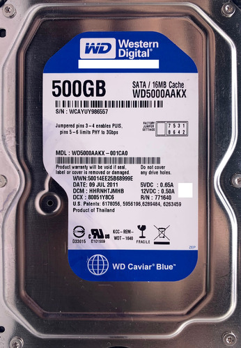 Wd Wd5000aakx-001ca0 500gb Sata - 05915 Recuperodato