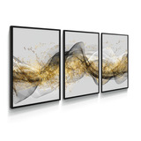 Quadros Decorativos Abstrato Dourado Efeito Ondas Luxo Sala