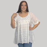 Blusa Blanca Mujer Bordada Algodon Talle Grande