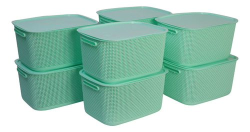 Cesto Canasta Con Tapa Tipo Rattan X8 Color Verde Menta