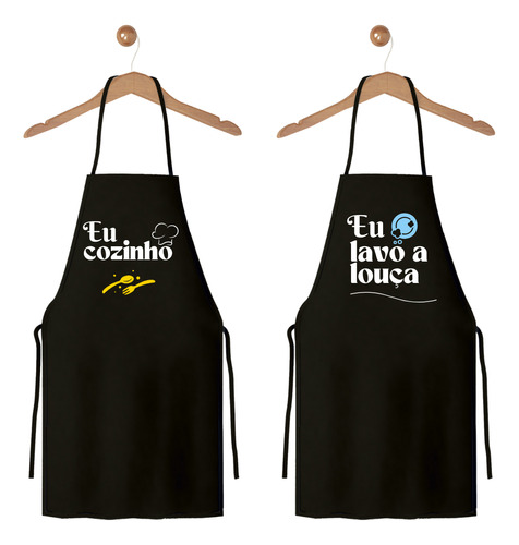 2 Aventais De Cozinha Churrasqueiro Preto Casal Lavo Louça