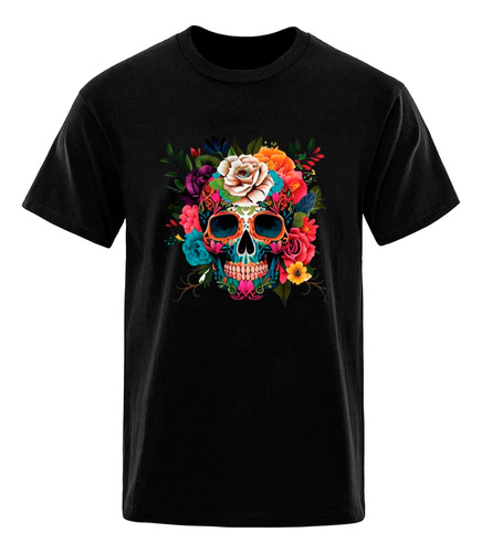 Camiseta Casual Caveira Mexicana Florida 100% Algodão