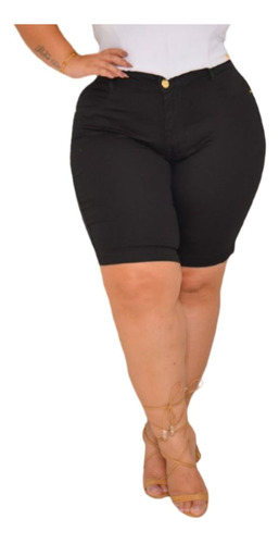 Bermuda Feminina Preta Plus Size C/lycra Cintura Alta 46 A60