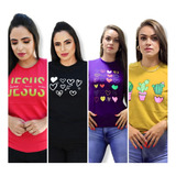 Camisetas Feminina Atacado Kit 4 Blusinhas Moda Casual