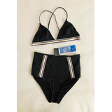 Bikini Negro Corte Super Alto H&m Con Rayas