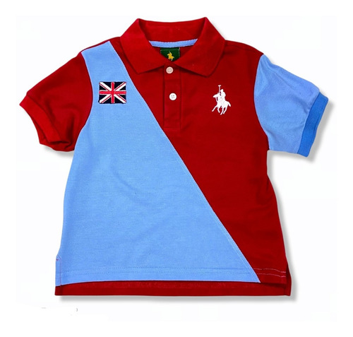 Playera Original Polo Club Mod. Bandera Celeste- Roja Niño