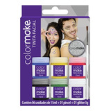 Kit Tinta Líquida Facial Colormake 6 Cores + Pincel + Gliter