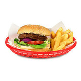 Canasta Oval Comida Rapida Plato Hot Dog Burger 12 Pack Rojo
