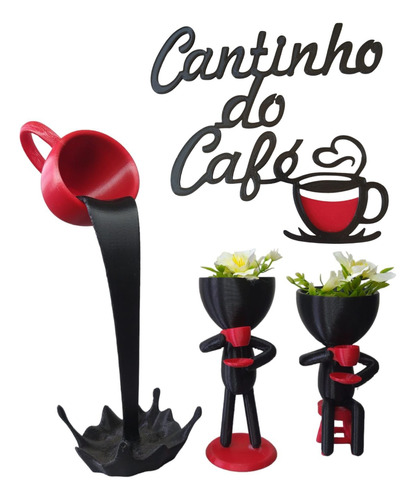 Cantinho Café Preto Com Vasos Bob Xicara Flutuante Letreiro