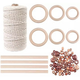 Kit Macramé 70 Accesorios Madera, 100 M Cordon Algodon 3 Mm