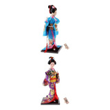 A 2pcs Muñeca Japonesa Estatua De Geisha Kimono Muñeca