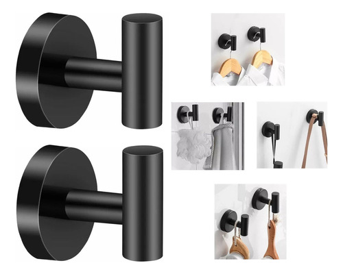 Pack 2 Colgadores De Baño Toallero Para Baño  Accesorios Cocina  Perchero Percha Toalla Acero Inoxidable  Con Pernos  En Caja  Negro  Myg Hogar