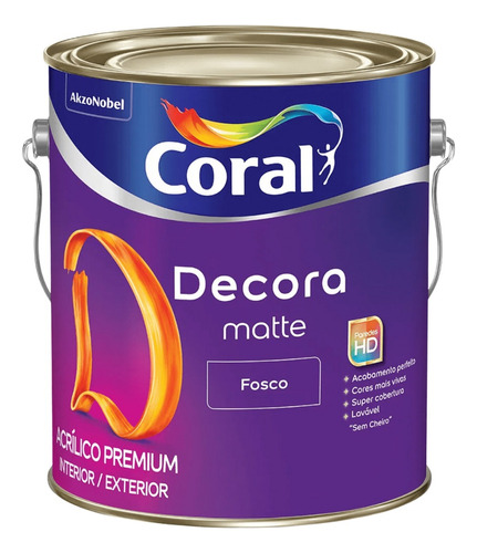 Tinta Coral Decora Matte Premium 3,6l Acrílico Fosco Cores
