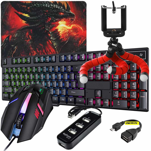 Kit Para Jogos Celular Mobilador Teclado Gamer Mouse Pad