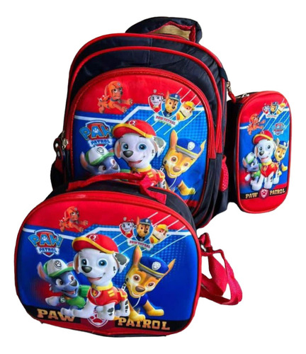 Trio Morral Escolar Infantil Cartuchera Lonchera Paw Patrol