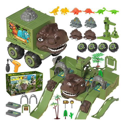 Camión De Juguete De Dinosaurio Para Niño Con 4 Autos Regalo