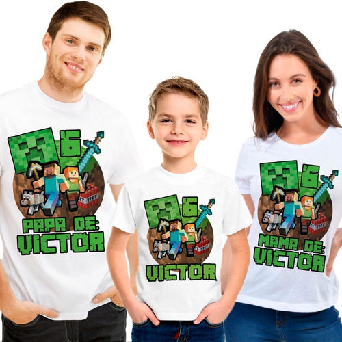 Kit 3 Playeras Minecraft Cumpleaños Personalizadas #v21