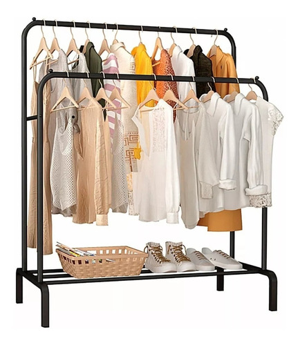 Perchero Metálico Doble Closet Exhibición Organizador Hogar Color Negro