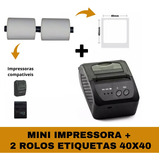 Mini Impressora Bluetooth + 2 Rolos Etiqueta Adesiva 40x40 