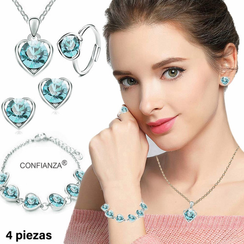 Conjunto De Joyas Para Mujer Collar+aretes + Pulsera+anillo