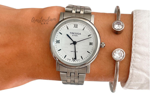 Reloj Tressa Dama Modelo Leeds Plateado Sumergible Garantia 