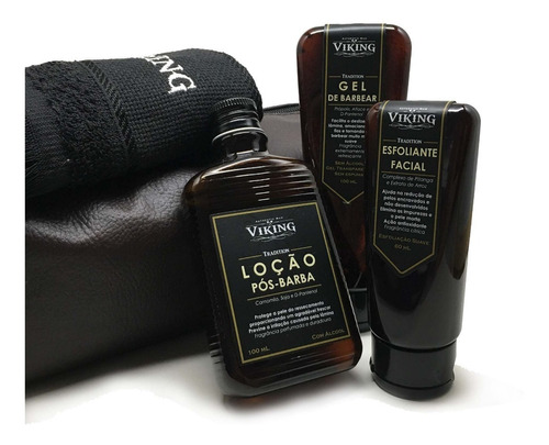 Kit Pós Barba + Esfoliante + Gel + Necessaire Viking Vk1