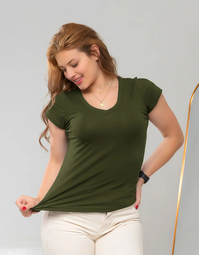 Blusa Camiseta Feminina Gola V Babylook Básica Lisa