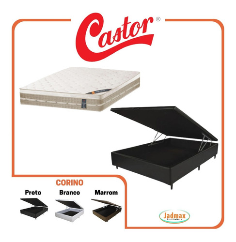 Colchão Castor Casal Firme + Cama Box Baú Blindada 138x188