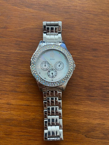 Reloj Guess Mujer Plateado Con Diamante Cristal