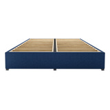 Base Cama Box Madera Tapiz Queen Size Lino Azul