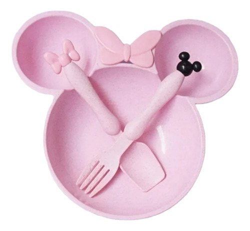 Plato Con Cubiertos Importado Minnie Mouse Para Niñas