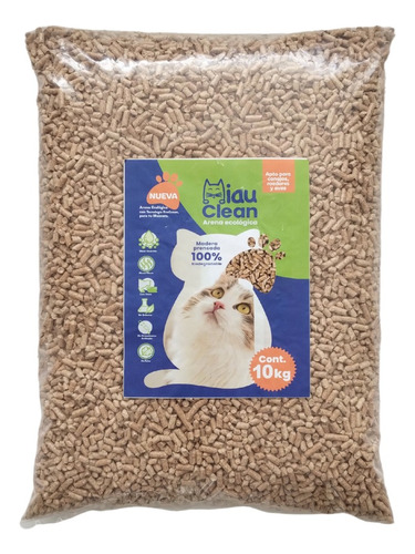 Arena Para Gato Pellet De Madera 10kg Miauclean 