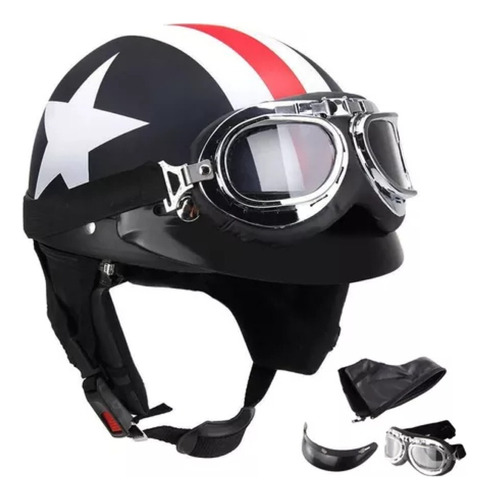 Casco De Motocicleta Medio Abierto Con Gafas De Visera