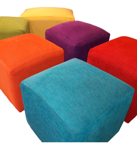 Puff Cubo 40x40 Reforzado Premium En Tela Chenille