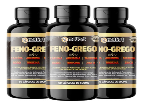 Kit 3x Feno-grego 500mg 60capsulas - Melfort D