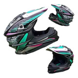 Casco Moto Cross Rosa Verde Blanco Negro Certificado Dot Dm