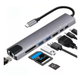 Hub Tipo C Dock Station Para Notebook Dell Apple  8 Em 1 4k