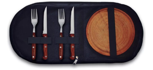 Set De Asado Trento Doble Cubiertos Y Platos Estuche Cordura