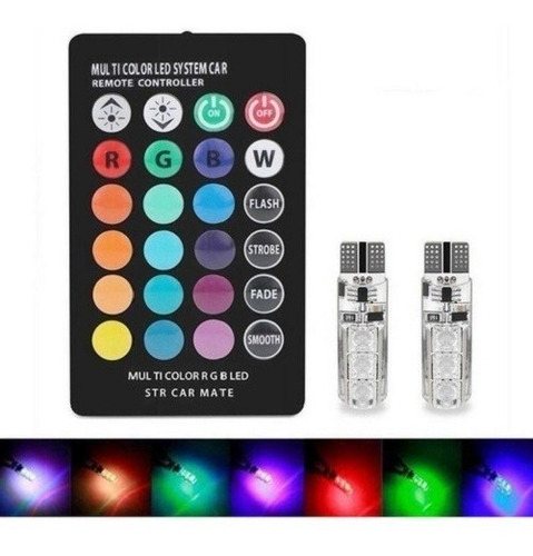 Kit Led Posicion T10 W5w Multicolor Rgb Con Control Remoto