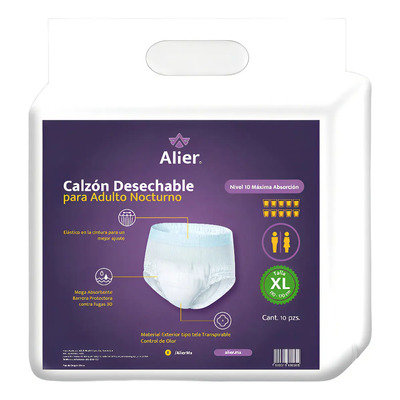 Calzón desechable Alier Nocturno adulto XL\u002FXXL 110-170cm absorción alta 80u | Envío gratis
