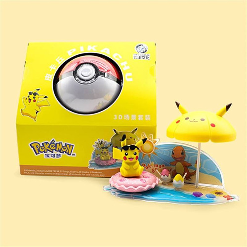 Figura Colección Anime Pokemon Pokeball Pikachu Sombrilla 