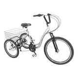 Triciclo Bicicleta Pedal Conforto Adulto Com Marchas Prata