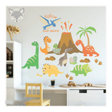 Vinilo Decorativo Infantil Dinosaurios Volcan  Pc64a 100cm