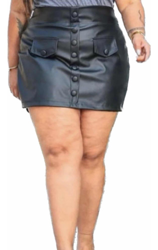 Short Saia Courino Plus Size Couro Fake