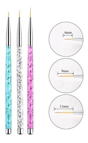 Set 3 Pinceles Liners Para Nail Art Deco Uñas