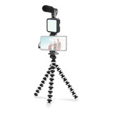 Kit Gravação Vlogger 03lm Com Microfone Led Tripé E Controle