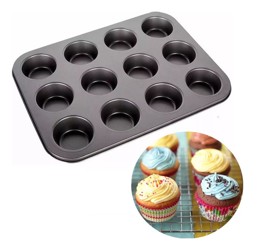 Molde Teflon Muffins X12 Cupcakes Reposteria Antiadherente